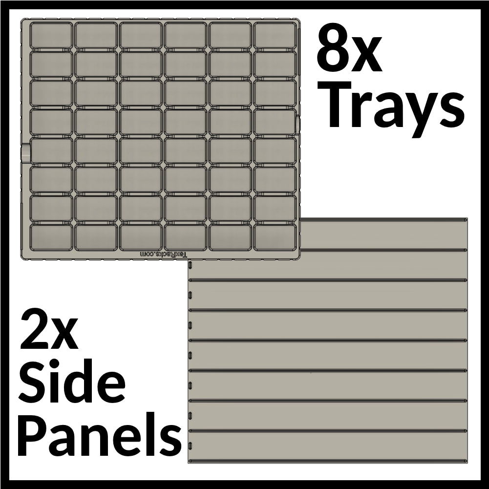 8 IKEA® shelf compatible trays, 48 compartments each, for LEGO® Minifigures and many other small collectibles