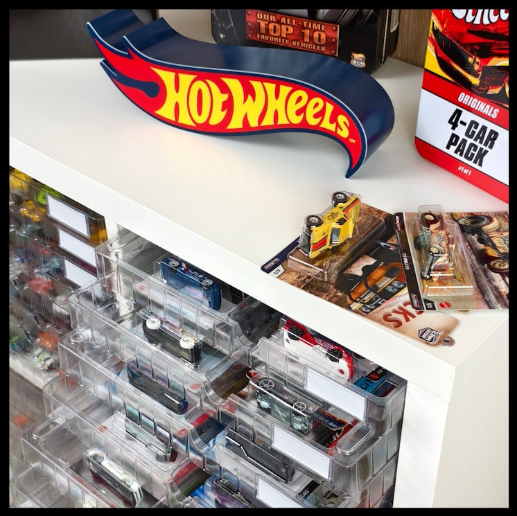 8 IKEA® shelf compatible  trays, 2 compartments each, for carded Hot Wheels® (Main line and Premium)