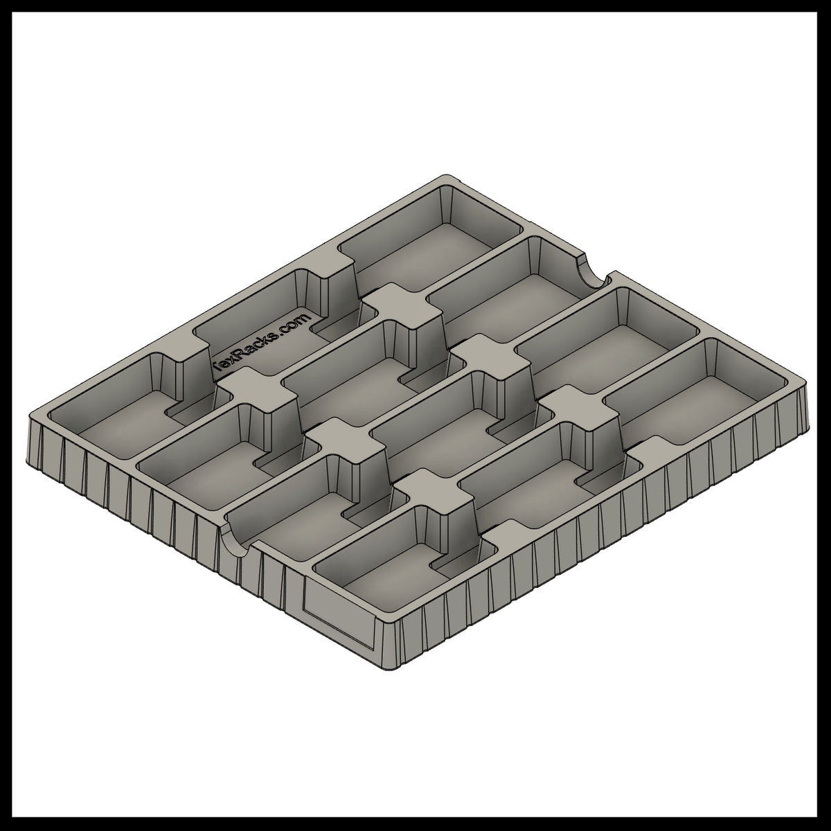 8 stackable trays with 12 compartments each, specifically designed for trading cards, both sleeved and unsleved