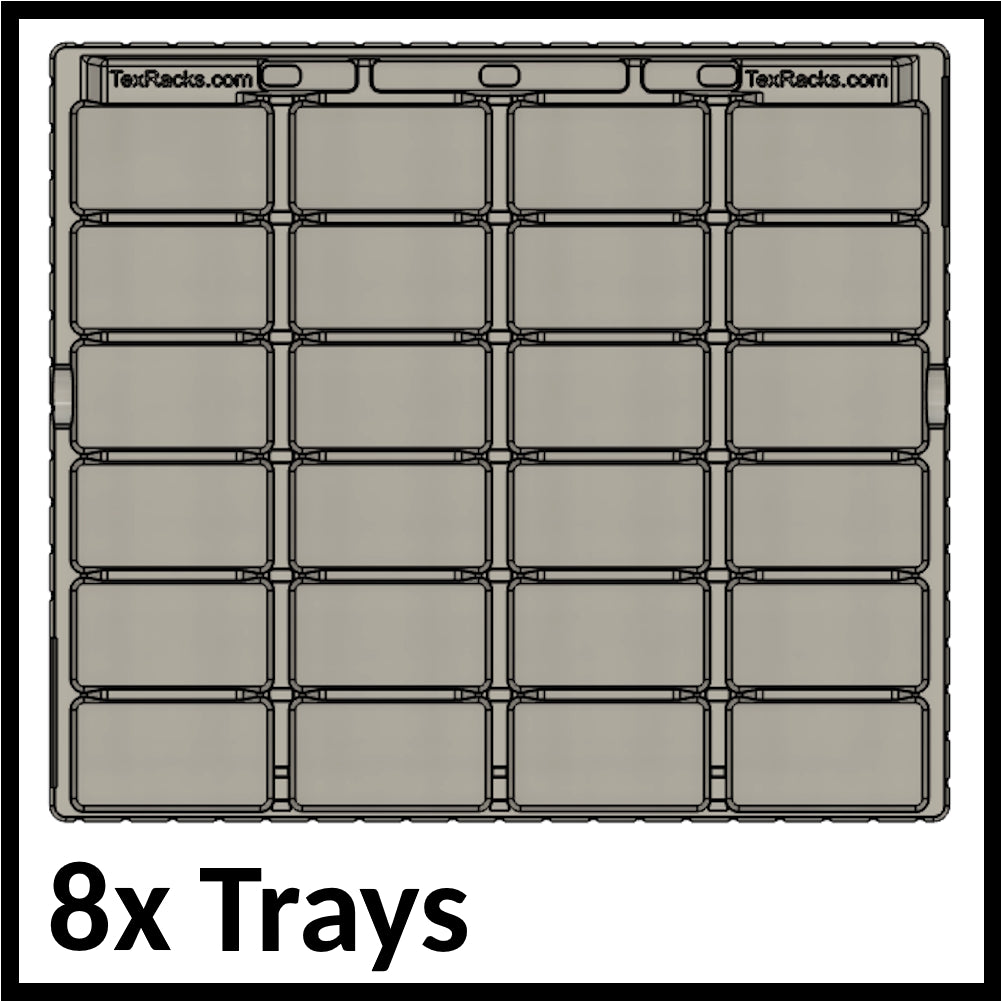 8 stackable trays with 24 compartments each for loose Hot Wheels®, sewing supplies, craft items and others