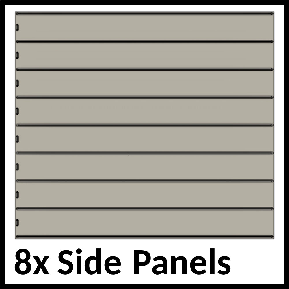 Extension Set. 8 IKEA® shelf compatible side panels to use TexRacks trays with IKEA® Kallax
